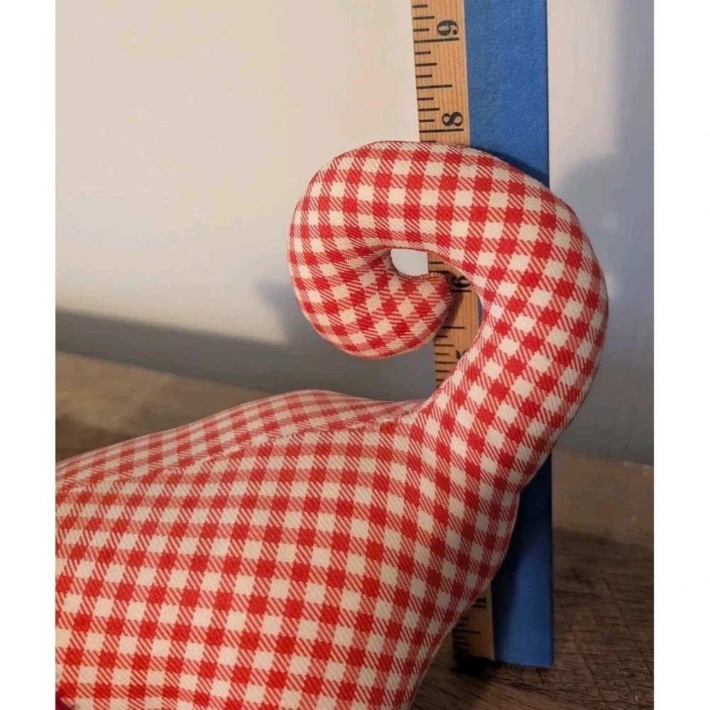 Vintage‎ Handmade Gingham Red White Cat Shelf Sitter Country Cottage Core Sturdy